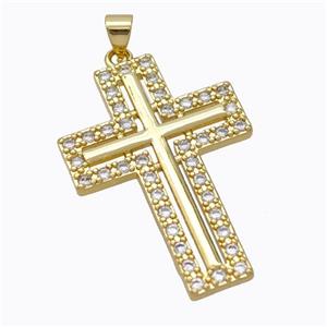 Copper Cross Pendant Pave Zirconia Gold Plated, approx 23-33mm