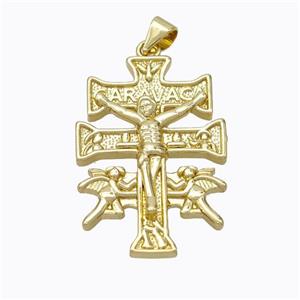 Copper Cross Pendant Pave Zirconia Jesus Gold Plated, approx 21-30mm