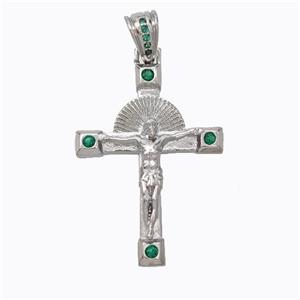 Copper Cross Pendant Micropave Zirconia Jesus Platinum Plated, approx 22-30mm