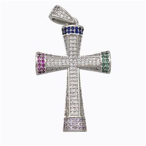 Copper Cross Pendant Micropave Zirconia Platinum Plated, approx 23-32mm