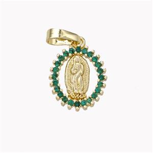 Virgin Mary Charms Copper Pendant Pave Zirconia Gold Plated, approx 12-13mm