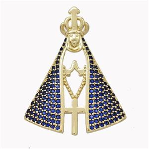 Pope Charms Copper Pendant Pave Zirconia Cross Crown Gold Plated, approx 22-28mm