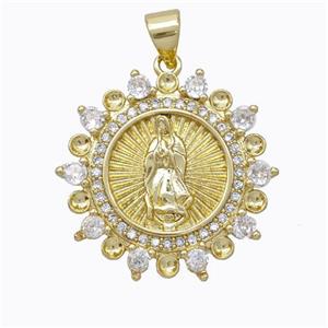 Virgin Mary Charms Copper Pendant Pave Zirconia Gold Plated, approx 22mm