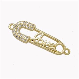 Safe Pins Charms Copper Connector Pave Zirconia LOVE Gold Plated, approx 7-22mm