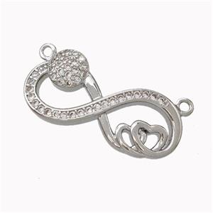 Copper Infinity Pendant Micropave Zirconia Heart Platinum Plated, approx 11-24mm