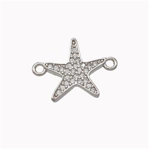 Copper Starfish Connector Micropave Zirconia Platinum Plated, approx 14mm