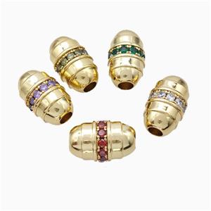 Copper Barrel Beads Pave Zirconia Large Hole Gold Plated Mixed, approx 10-17mm, 4mm hole