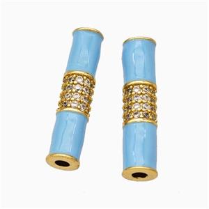 Copper Tube Beads Micropave Zirconia Turqblue Enamel White Enamel Gold Plated, approx 5-20mm