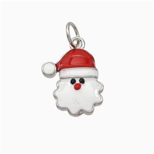 Christmas Santa Claus Charms Copper Pendant White Red Enamel Platinum Plated, approx 11-13mm