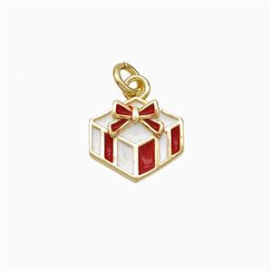 Christmas Gift Charms Copper Pendant White Red Enamel Gold Plated, approx 9-10mm