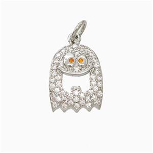 Halloween Ghost Charms Copper Pendant Pave Zirconia Platinum Plated, approx 11-14mm