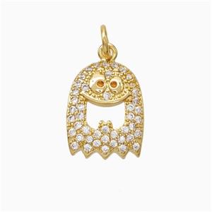 Halloween Ghost Charms Copper Pendant Pave Zirconia Gold Plated, approx 11-14mm