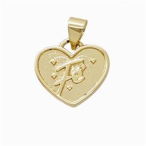 Copper Heart Pendant Fe Gold Plated, approx 12-15mm