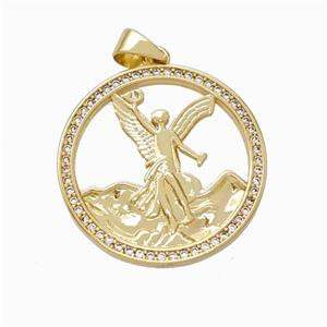 Copper Fairy Pendant Pave Zirconia Sea Circle Gold Plated, approx 24mm