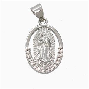 Jesus Charms Copper Pendant Pave Zirconia Platinum Plated, approx 12-16mm