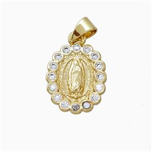 Virgin Mary Charms Copper Oval Pendant Micropave Zirconia Gold Plated, approx 12-15mm