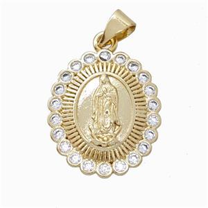 Jesus Charms Copper Oval Pendant Micropave Zirconia Gold Plated, approx 17-20mm