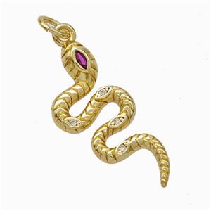 Copper Snake Pendant Pave Zirconia Gold Plated, approx 10-23mm