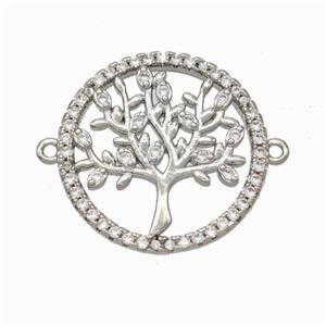 Tree Of Life Charms Copper Connector Micropave Zirconia Platinum Plated, approx 21mm