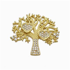 Copper Tree Pendant Micropave Zirconia Heart Gold Plated, approx 7mm, 25-27mm