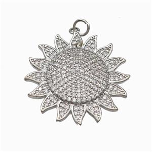 Copper Sun Pendant Micropave Zirconia Platinum Plated, approx 28mm