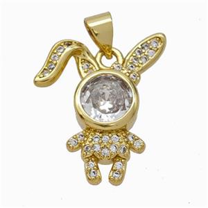 Copper Rabbit Pendant Pave Zirconia Gold Plated, approx 19-21mm