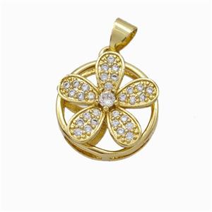 Copper Flower Pendant Micropave Zirconia Gold Plated, approx 16mm