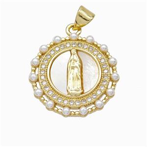 Jesus Charms Copper Pendant Pave Zirconia Shell Resin 18K Gold Plated, approx 20mm