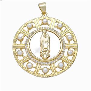 Jesus Charms Copper Pendant Pave Zirconia Shell Resin 18K Gold Plated, approx 31mm