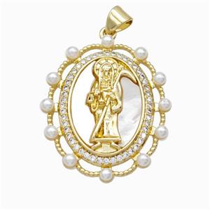 Saint Jude Charms Copper Pendant Pave Zirconia Shell Resin 18K Gold Plated, approx 24-30mm