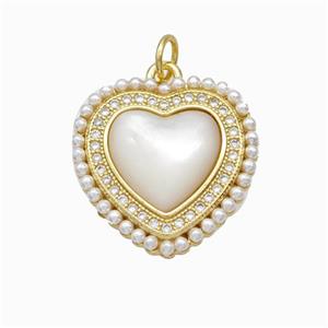 Copper Heart Pendant Pave Zirconia Shell Resin 18K Gold Plated, approx 18mm