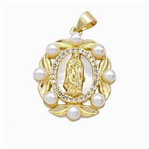 Jesus Charms Copper Pendant Pave Zirconia Shell Resin 18K Gold Plated, approx 20-23mm