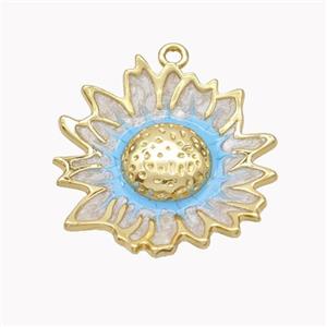 Copper Sunflower Pendant Enamel Gold Plated, approx 25-27mm