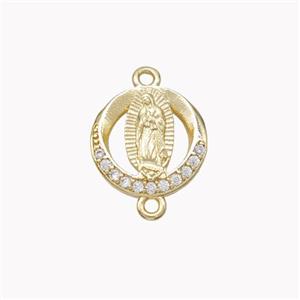 Virgin Mary Charms Copper Connector Pave Zirconia Gold Plated, approx 10mm