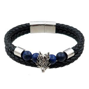 PU leather bracelet with magnetic clasp, stainless steel fox beads, approx 12mm, 70mm dia