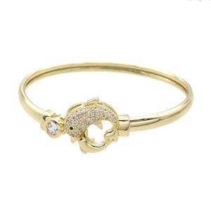 Copper Bangle Pave Zircon Dolphin Gold Plated, approx 7mm, 17-20mm, 50-60mm dia