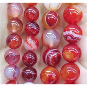 red striped agate beads, round, approx 12mm dia