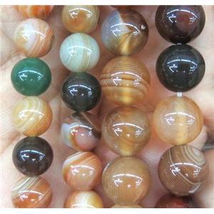 yellow coffee striped agate bead, round, approx 6mm dia