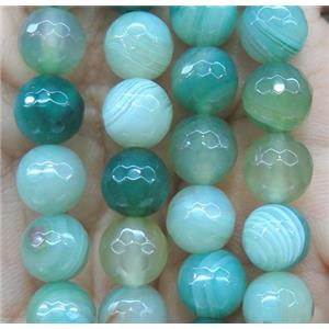 green striped agate bead, faceted round, approx 6mm dia