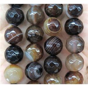 coffee striped agate bead, faceted round, approx 6mm dia