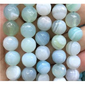 faceted round stripe agate beads, amazonite color, approx 12mm dia