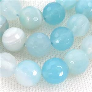 aqua Striped Agate Beads, faceted round, A grade, approx 10mm dia
