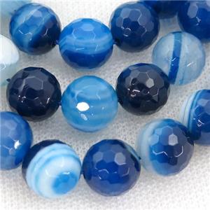 Natural Stripe Agate Beads Banded Blue Dye Faceted Round, approx 6mm dia