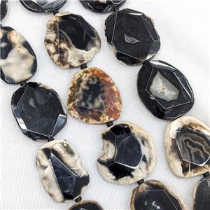 Natural Agate Beads Slice Freeform Faceted Black Dye, approx 25-40mm
