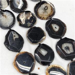 Natural Agate Beads Slice Freeform Faceted Black Dye, approx 35-50mm