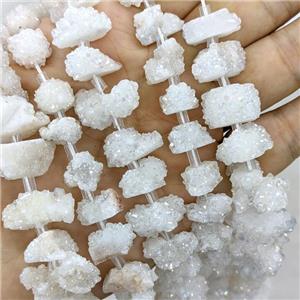 Natural White Druzy Quartz Cluster Beads AB-Color Electroplated, approx 8-12mm