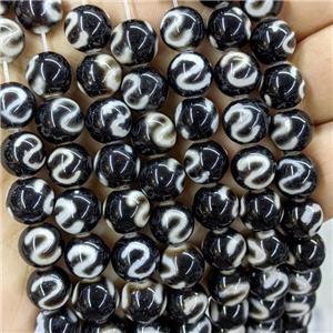 Tibetan Agate Round Beads Black Smooth, approx 10mm