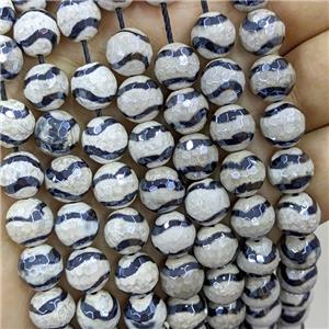 Tibetan Agate Beads Wave Faceted Round Electroplated, approx 8mm dia