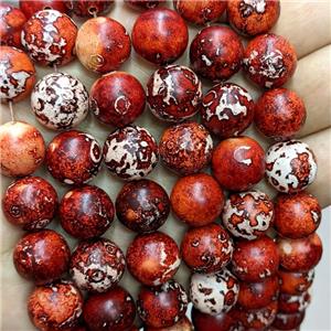 Natural Wooden Agate Beads Red Dyd Smooth Round, approx 14mm dia, 26pcs per st