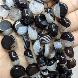 Druzy Agate Coin Beads Black Dye, approx 18mm